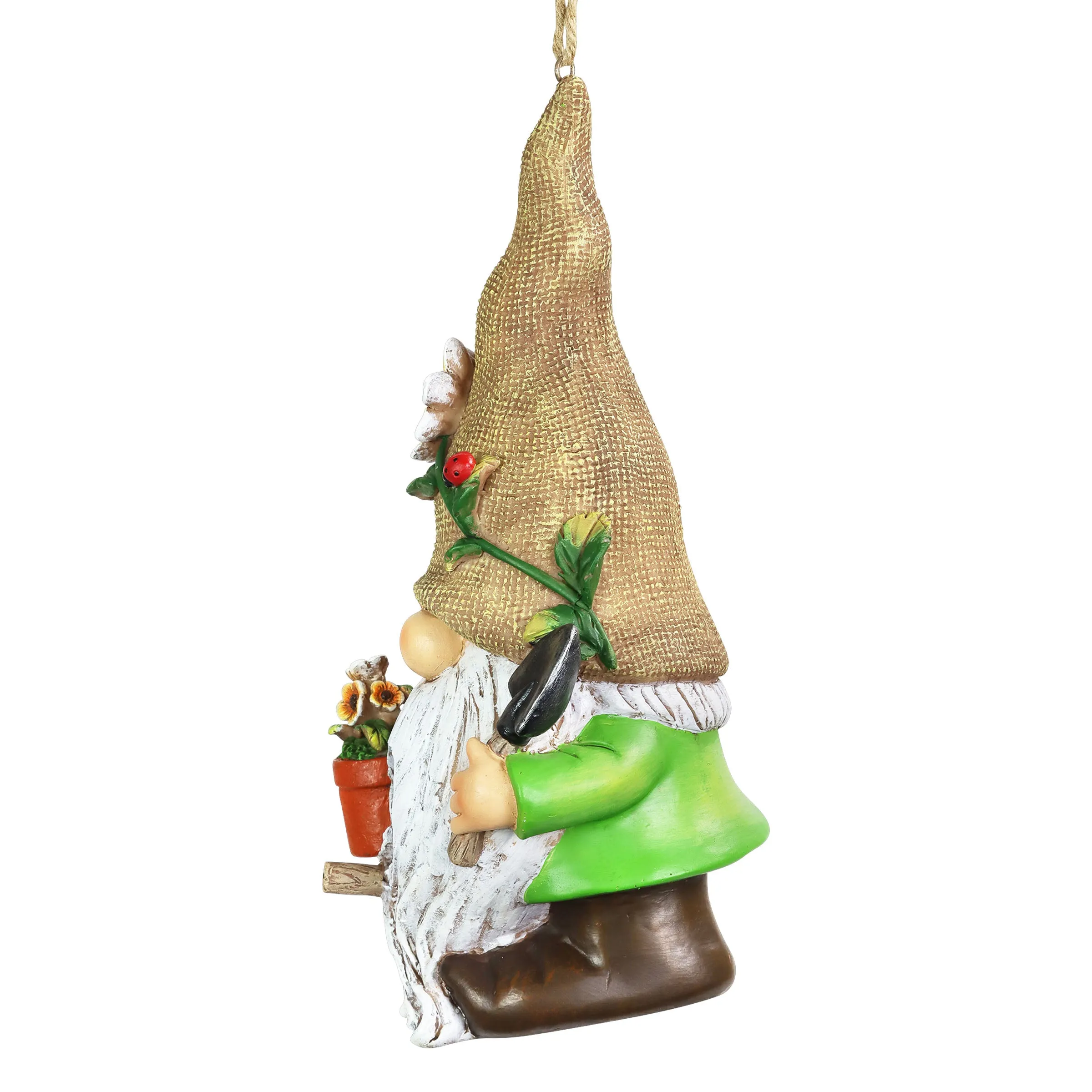 Gardening Gnome Hanging Bird House, 10.5 Inches