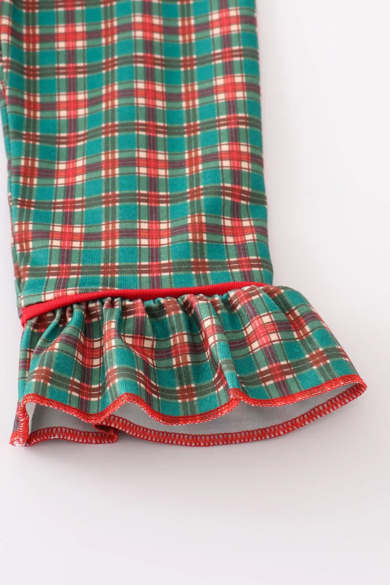 Green plaid girl ruffle pajamas set