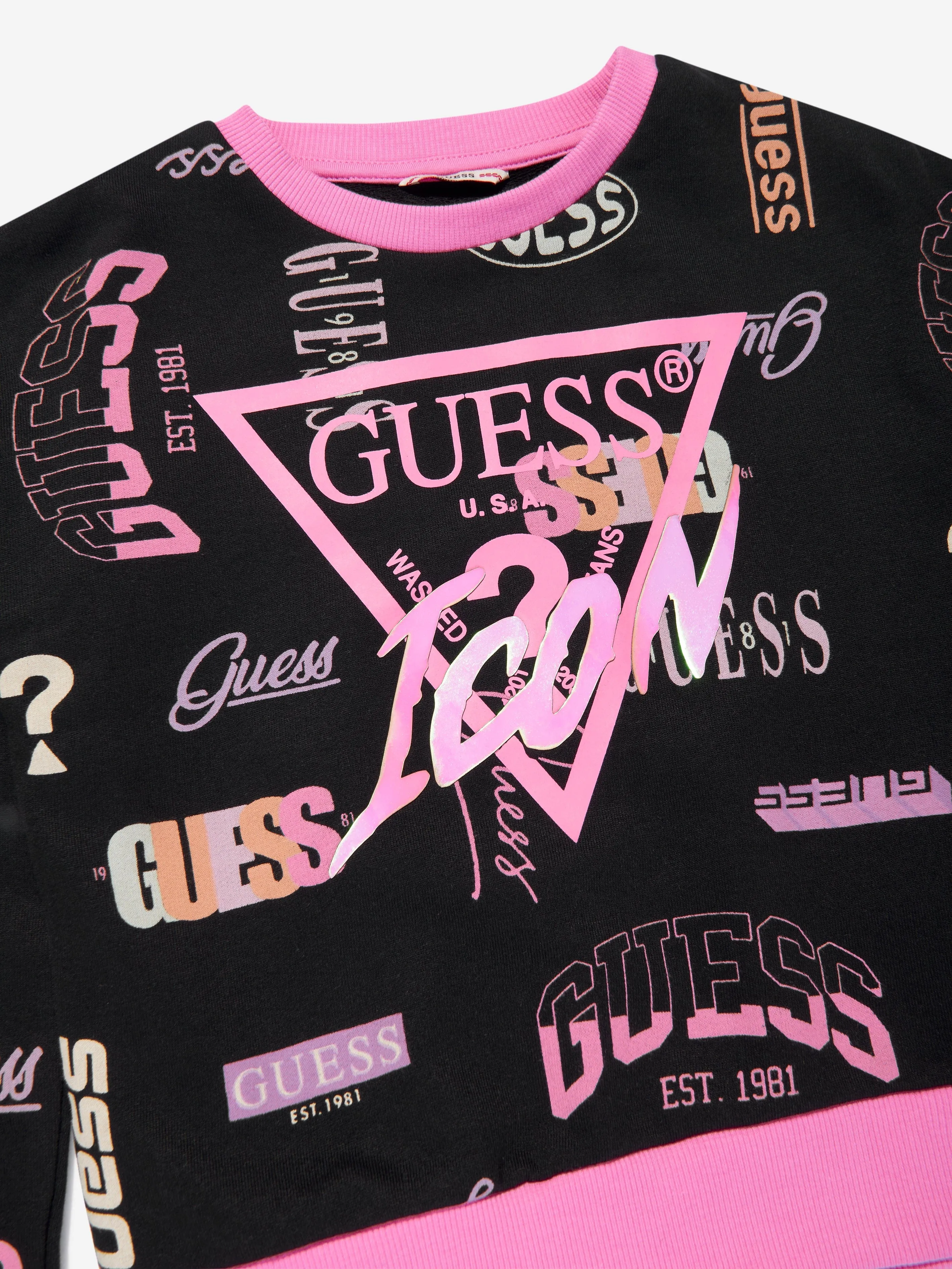 Guess Girls Logo Print Sweatshirt in Black