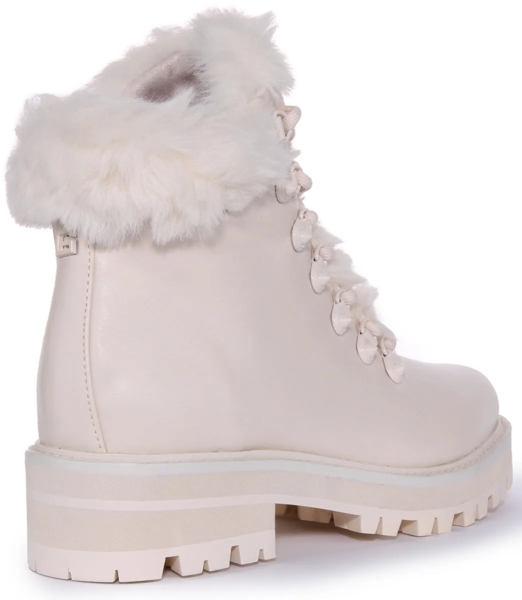 Guess Issa Fur Boots In Cream For Women