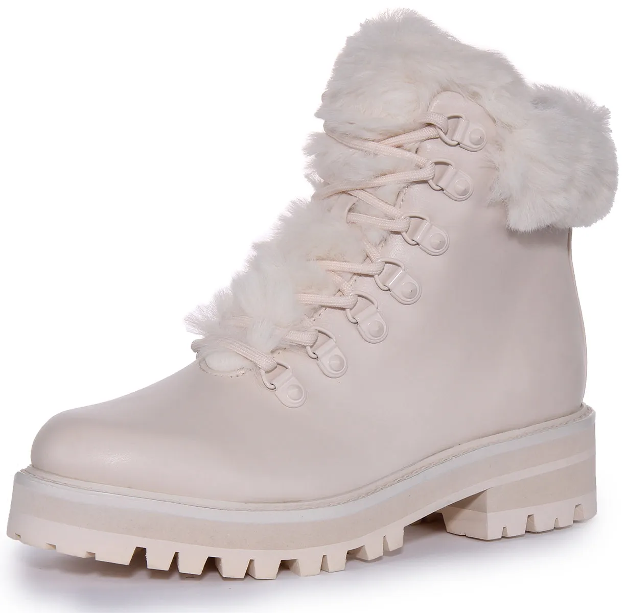 Guess Issa Fur Boots In Cream For Women