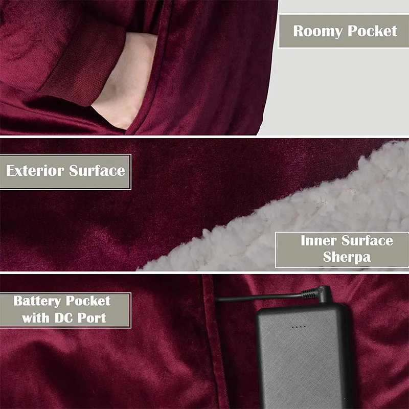 Heated Wearable Blanket Hoodie with Battery Pack