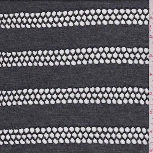 Heather Charcoal Eyelet Deco Stripe T-Shirt Knit Fabric