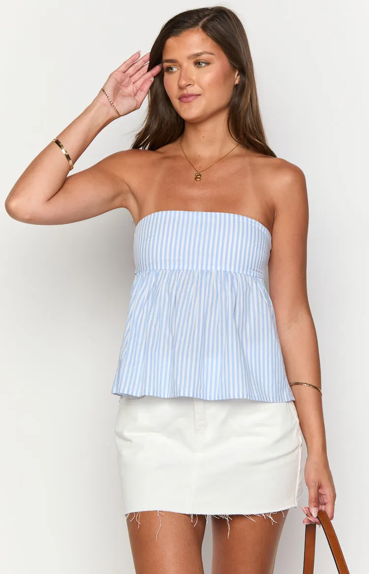 Klee Light Blue Strapless Tie Back Top