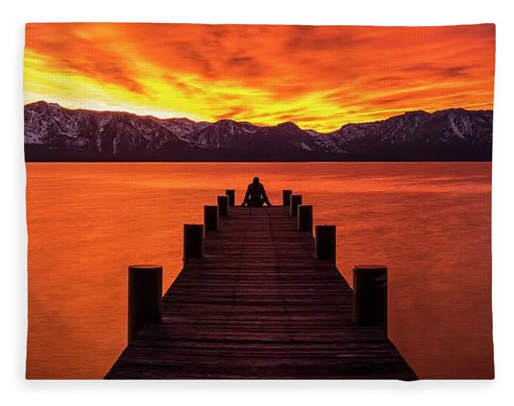 Lake Tahoe Sunset Pier By Brad Scott - Blanket