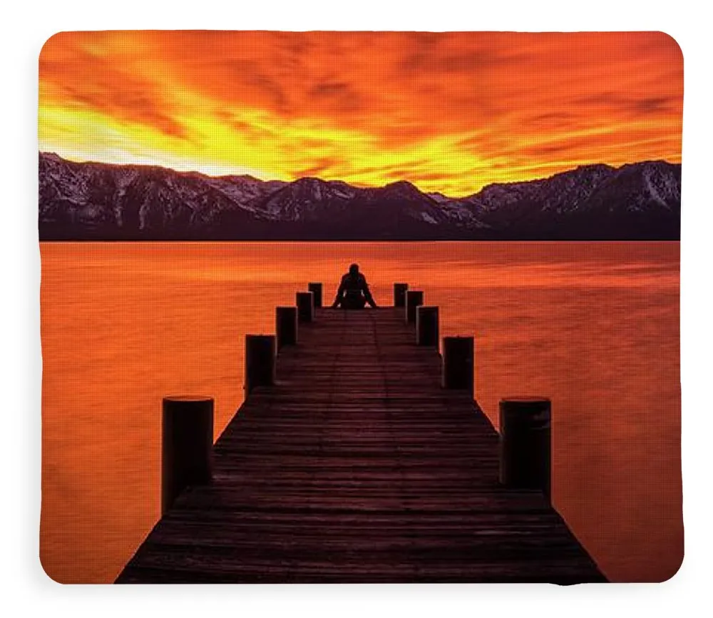 Lake Tahoe Sunset Pier By Brad Scott - Blanket