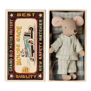 Maileg - Big brother mouse in matchbox - pale blue striped pyjamas