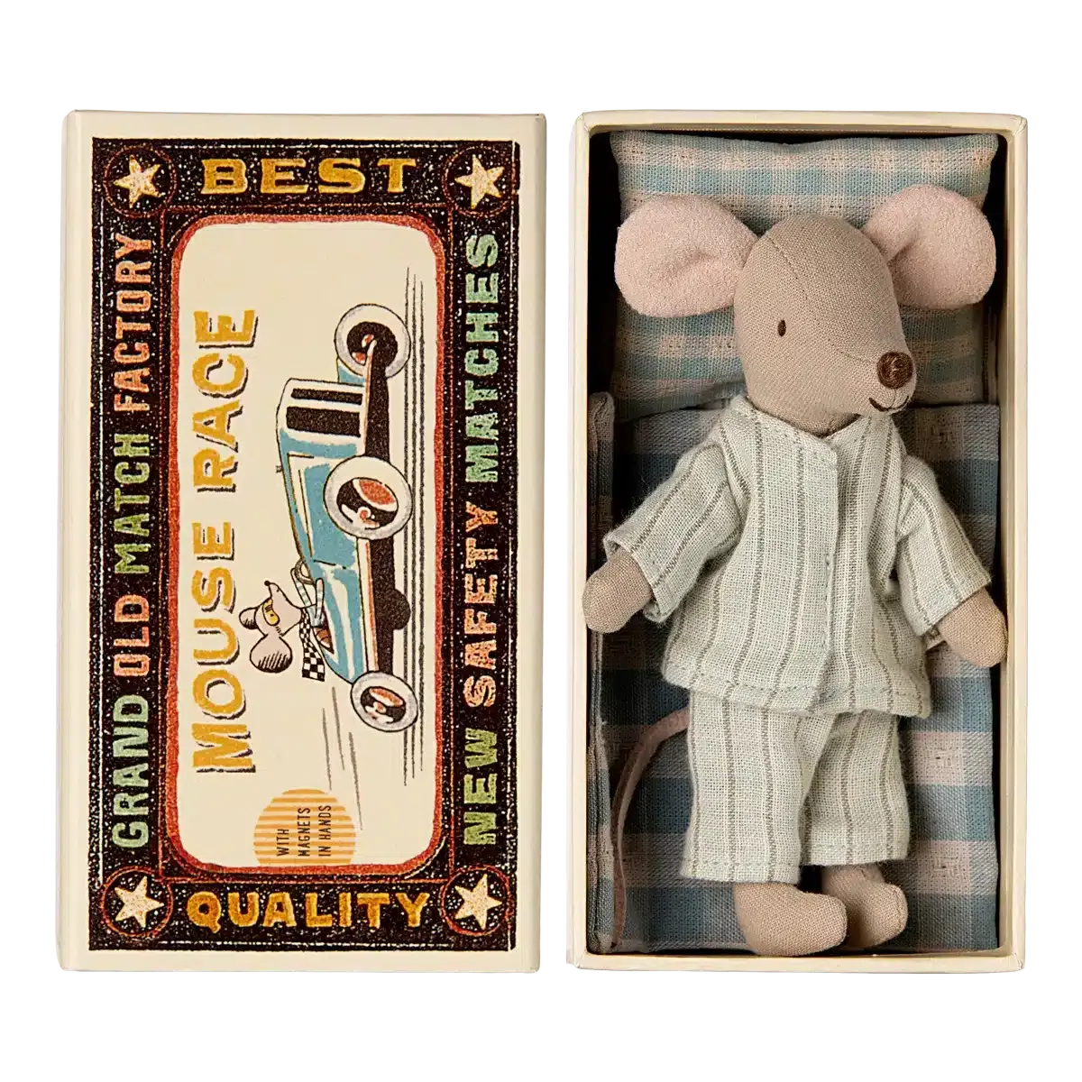 Maileg - Big brother mouse in matchbox - pale blue striped pyjamas