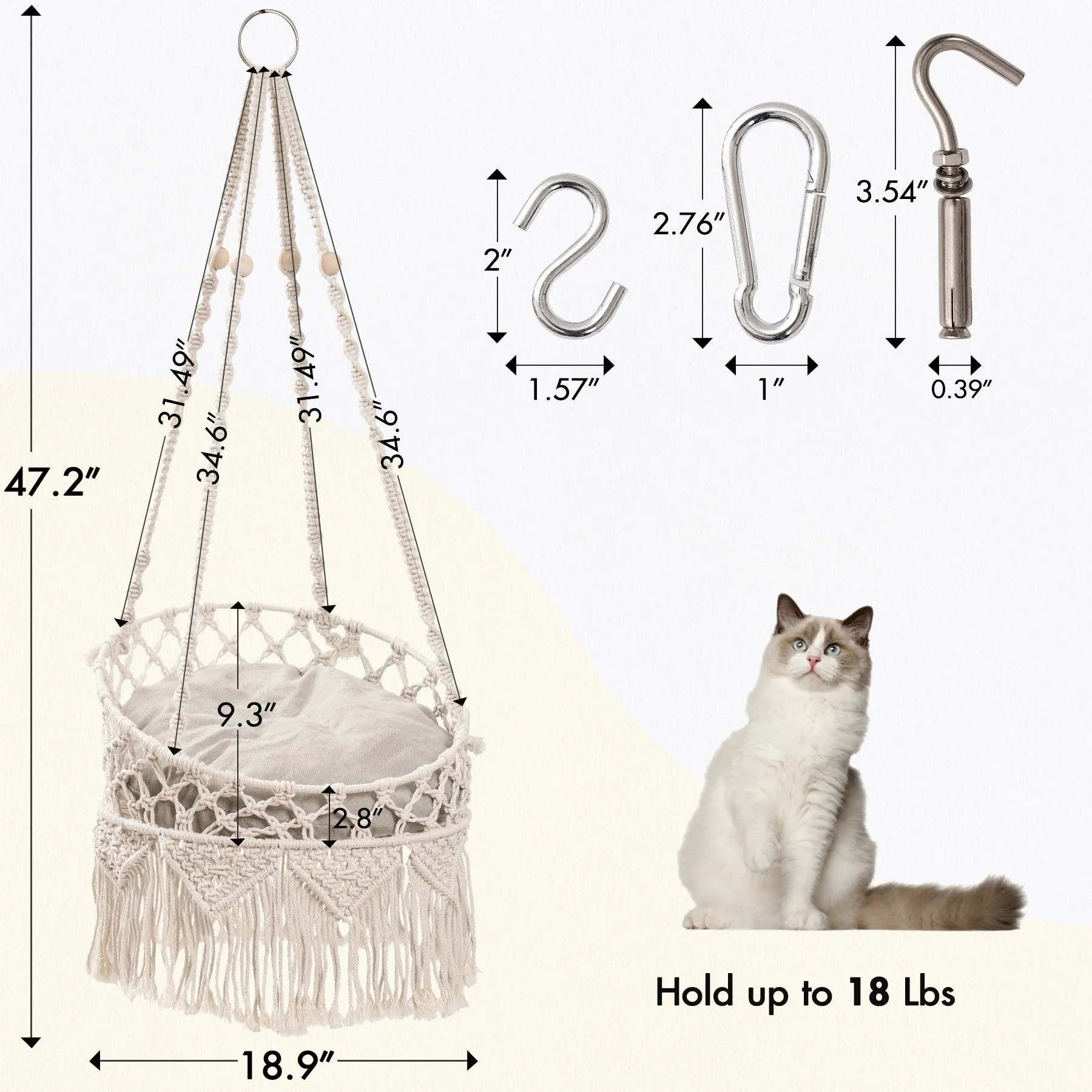 Pet Cat Hammock Swing Bed Bohemian Handwoven Tapestry Cotton Macrame for Home Outdoor Wall Hanging with Cushion