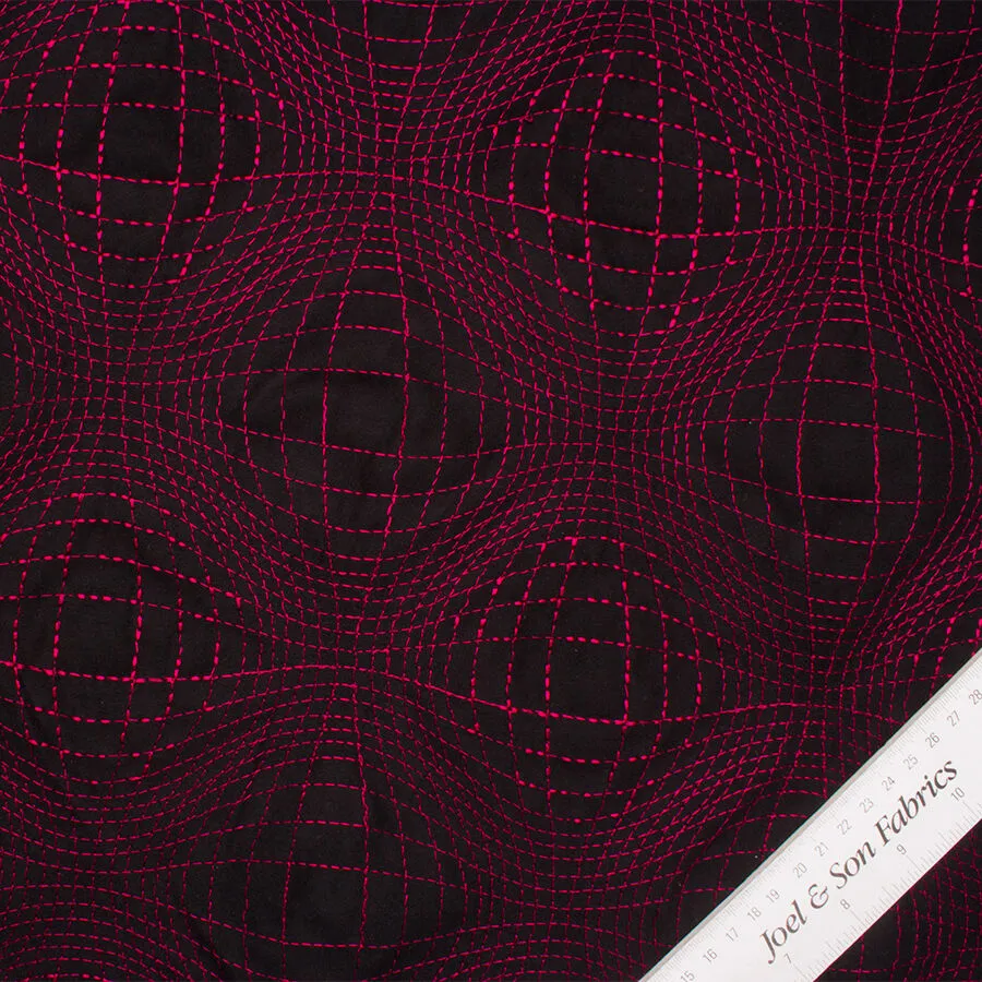 Pink Embroidered Black Alcantara