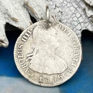 Pirate Chic Silver 2 Reale Spanish Portrait Dollar Dated 1805 - the Legendary "Piece of Eight" Pendant | Artifact #8866