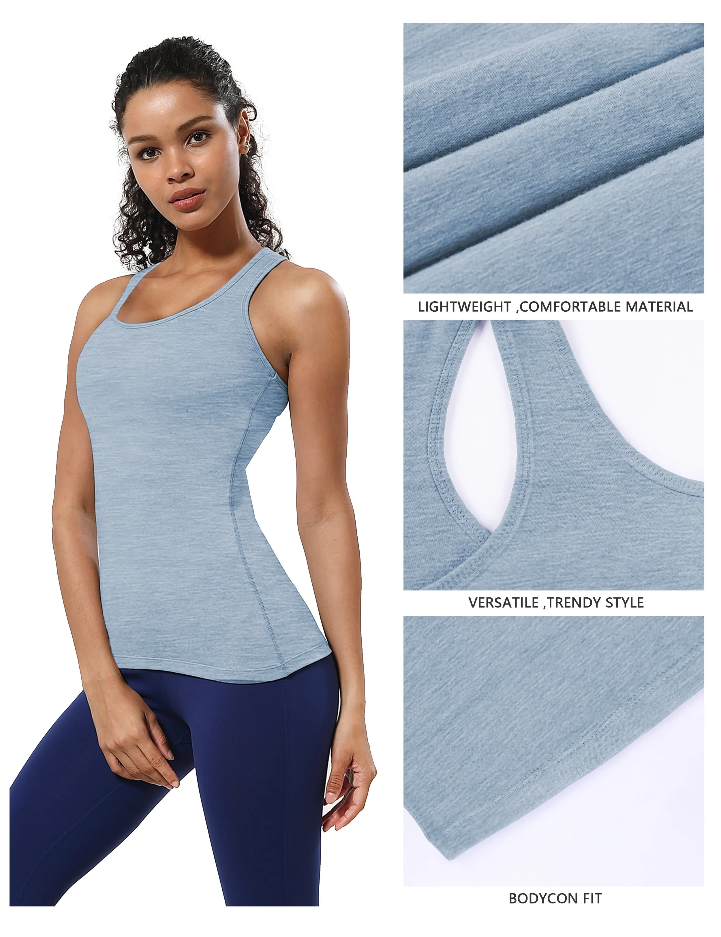 Racerback Athletic Tank Tops heatherblue_yogastudio