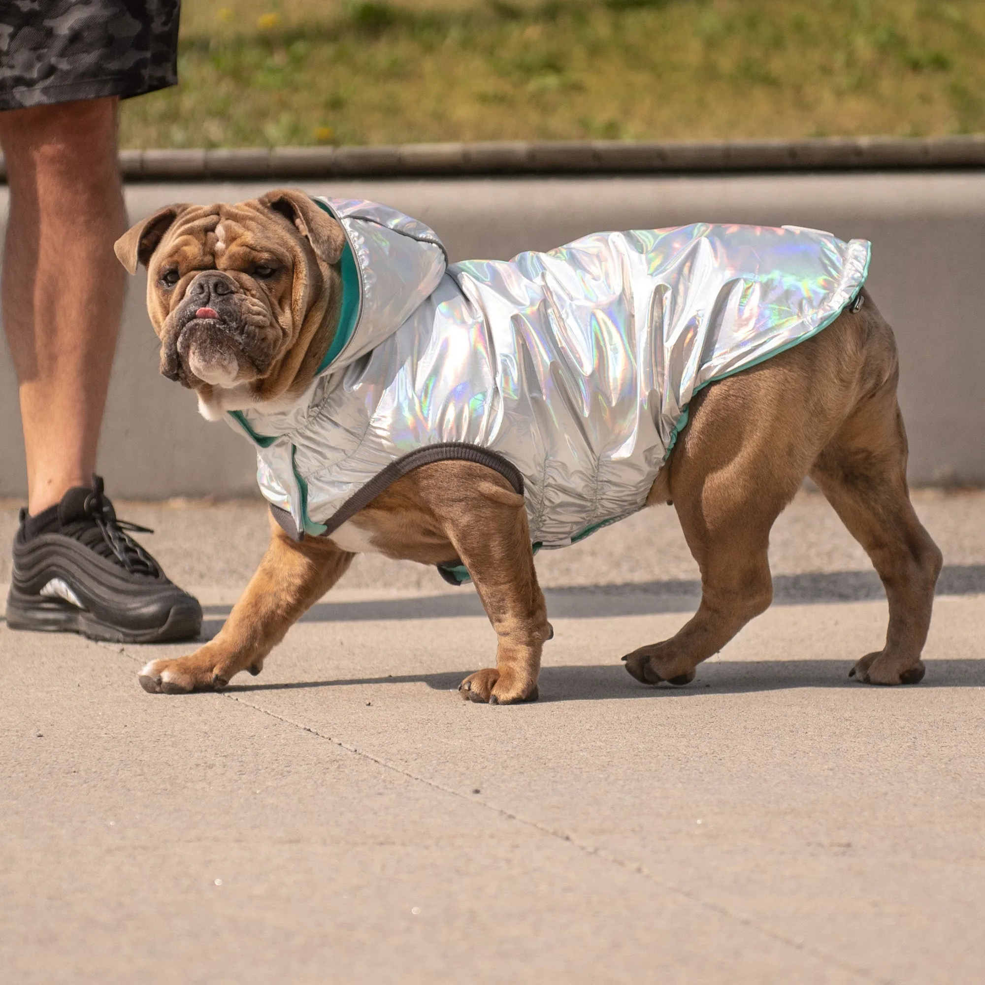 Reversible Raincoat - Neon Aqua with Iridescent