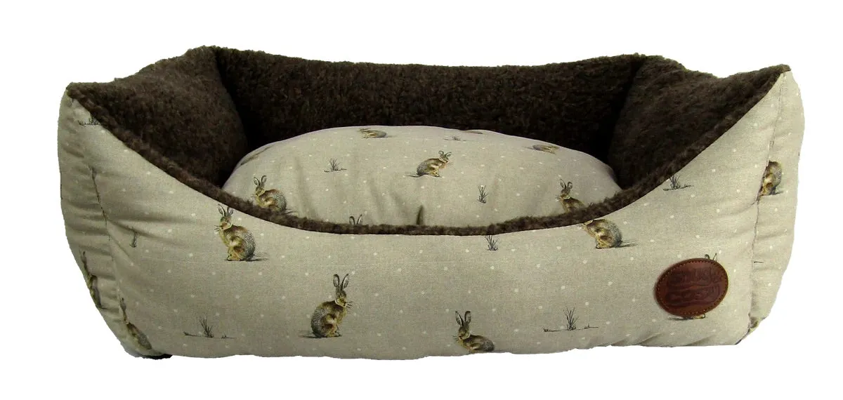 Snug & Cosy Nature Rectangular Hare Print Dog Bed 25"