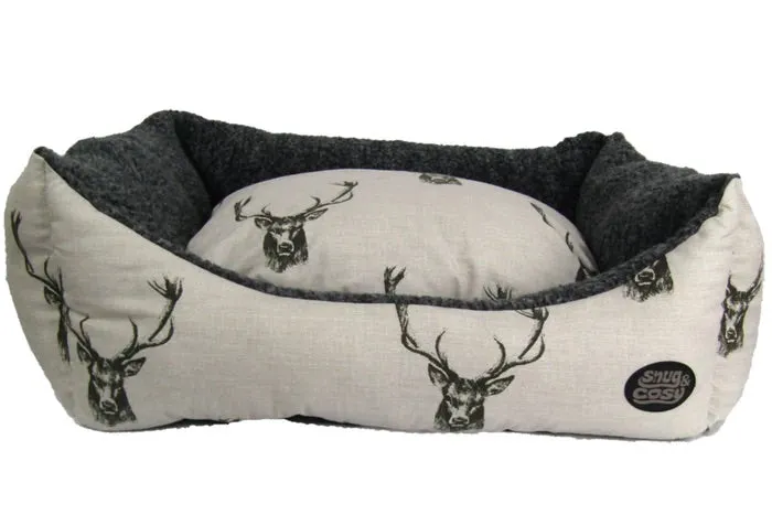 Snug & Cosy Nature Rectangular Stag Print Dog Bed 36"