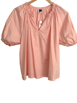 Soft Autumn Bamboo Pink Puff Sleeve Split-Neck Blouse