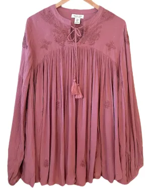 Soft Summer Dusty Rose Embroidered Tassel Blouse