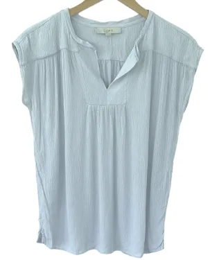 Soft Summer Mist Mixed Media Split-Neck Sleeveless Top