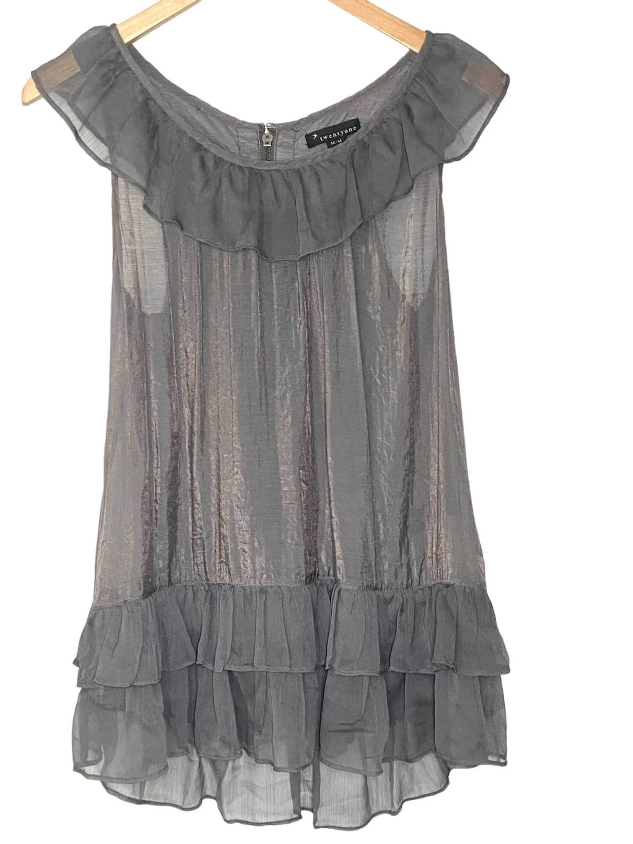 Soft Summer Shimmer Slate Ruffle Top