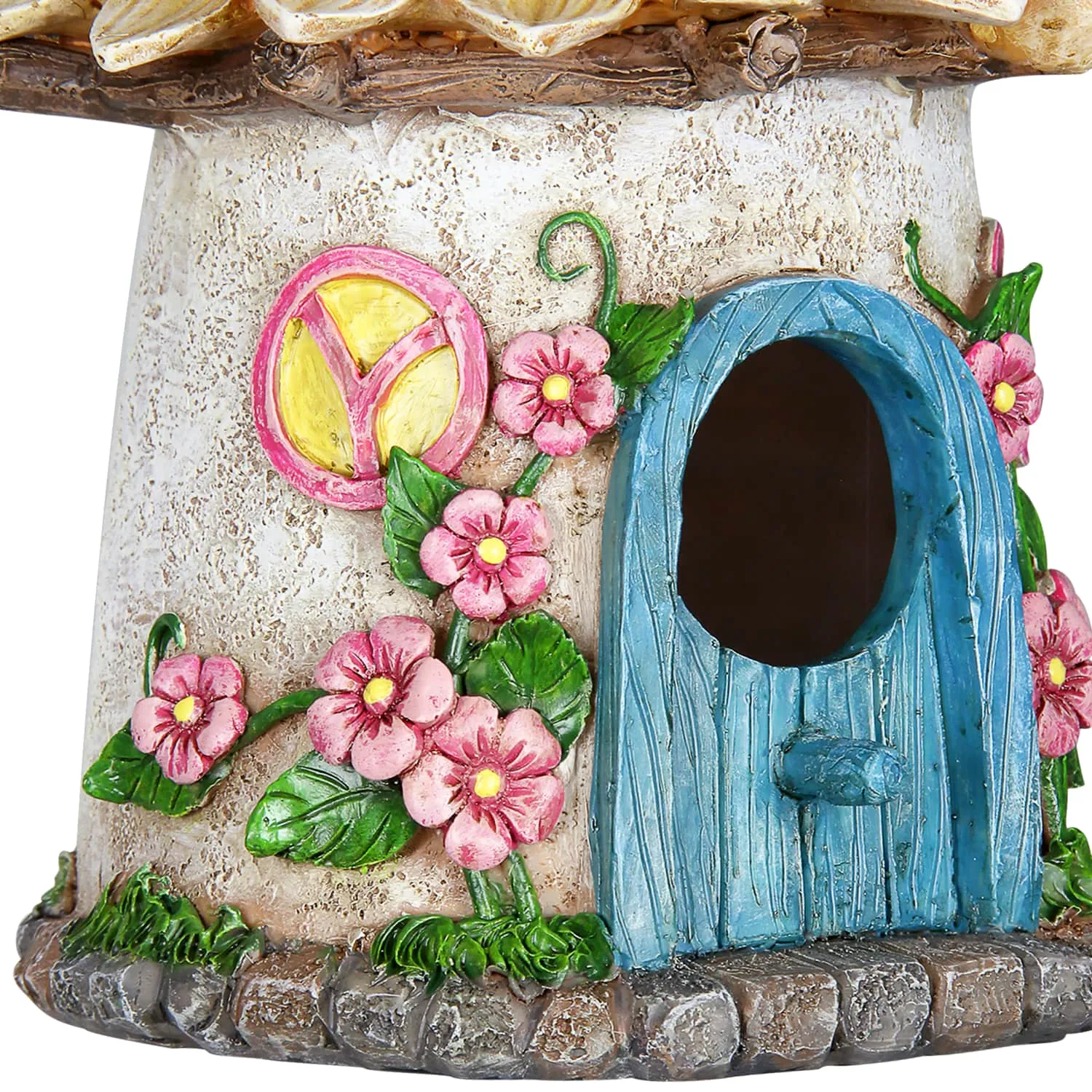 Solar Hand Painted Fairy House Hanging Bird House with Illuminating Bird, 6.5 by 9 Inches