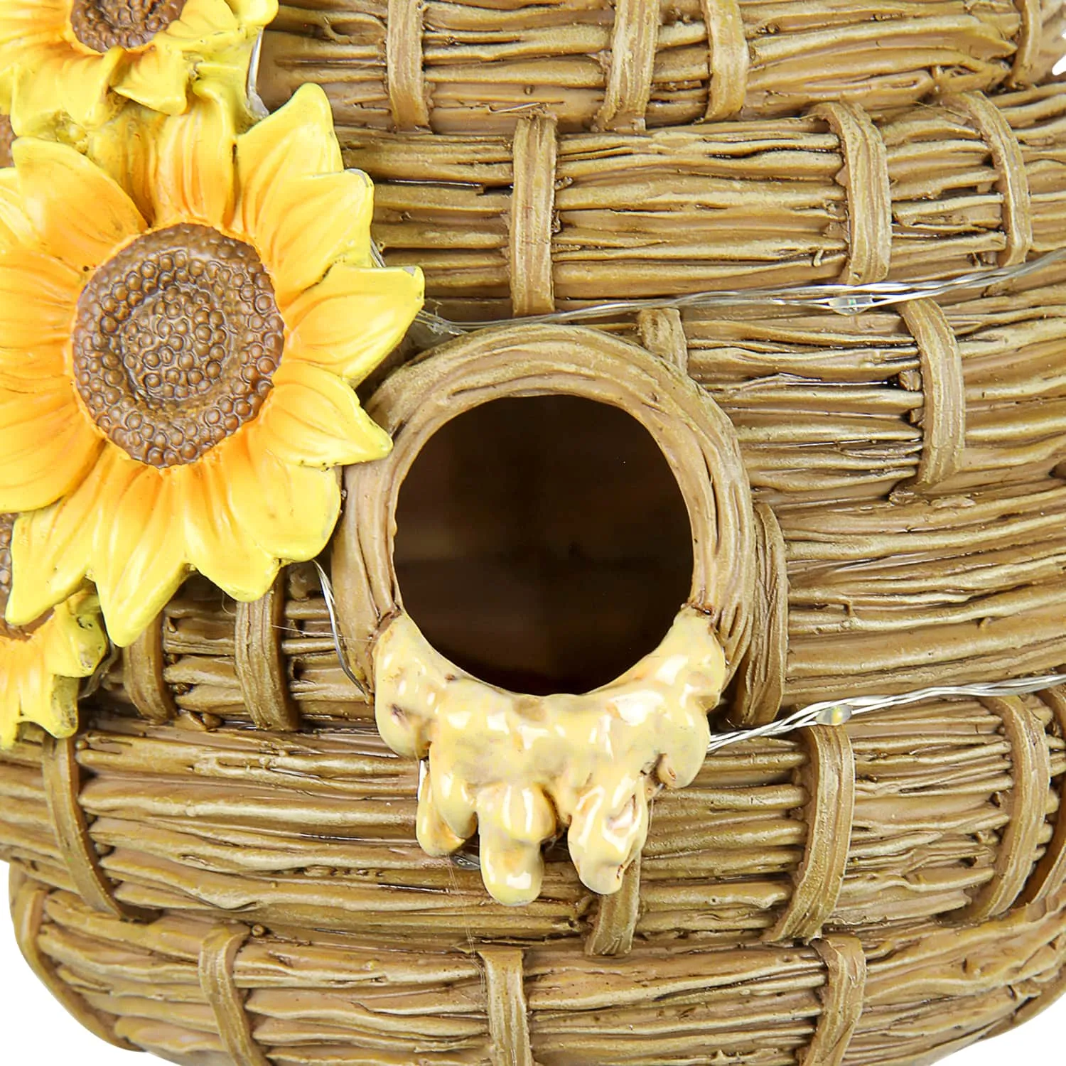 Solar Sunflower Hand Painted Bee Hive Hanging Bird House, 7 by 8 Inches