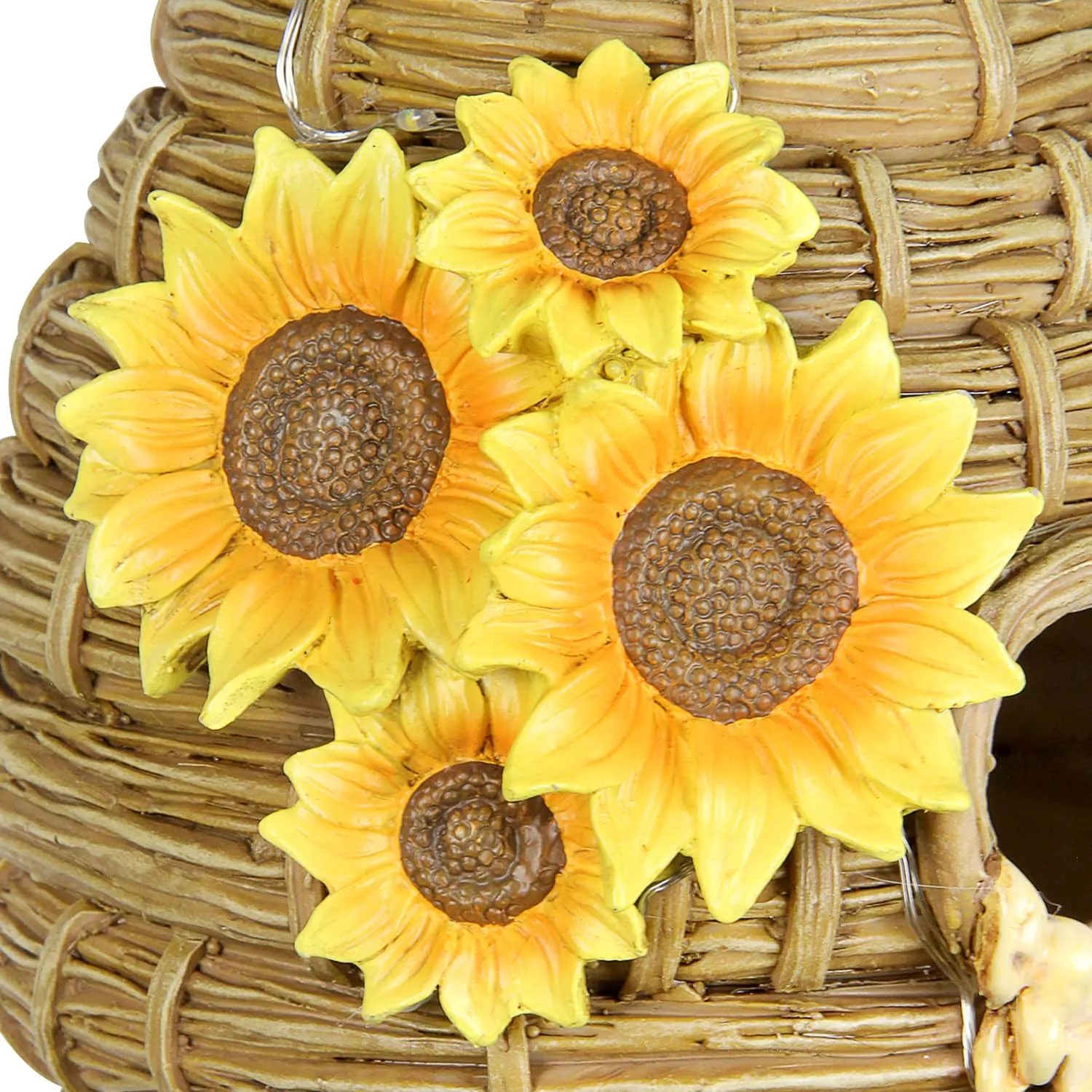 Solar Sunflower Hand Painted Bee Hive Hanging Bird House, 7 by 8 Inches