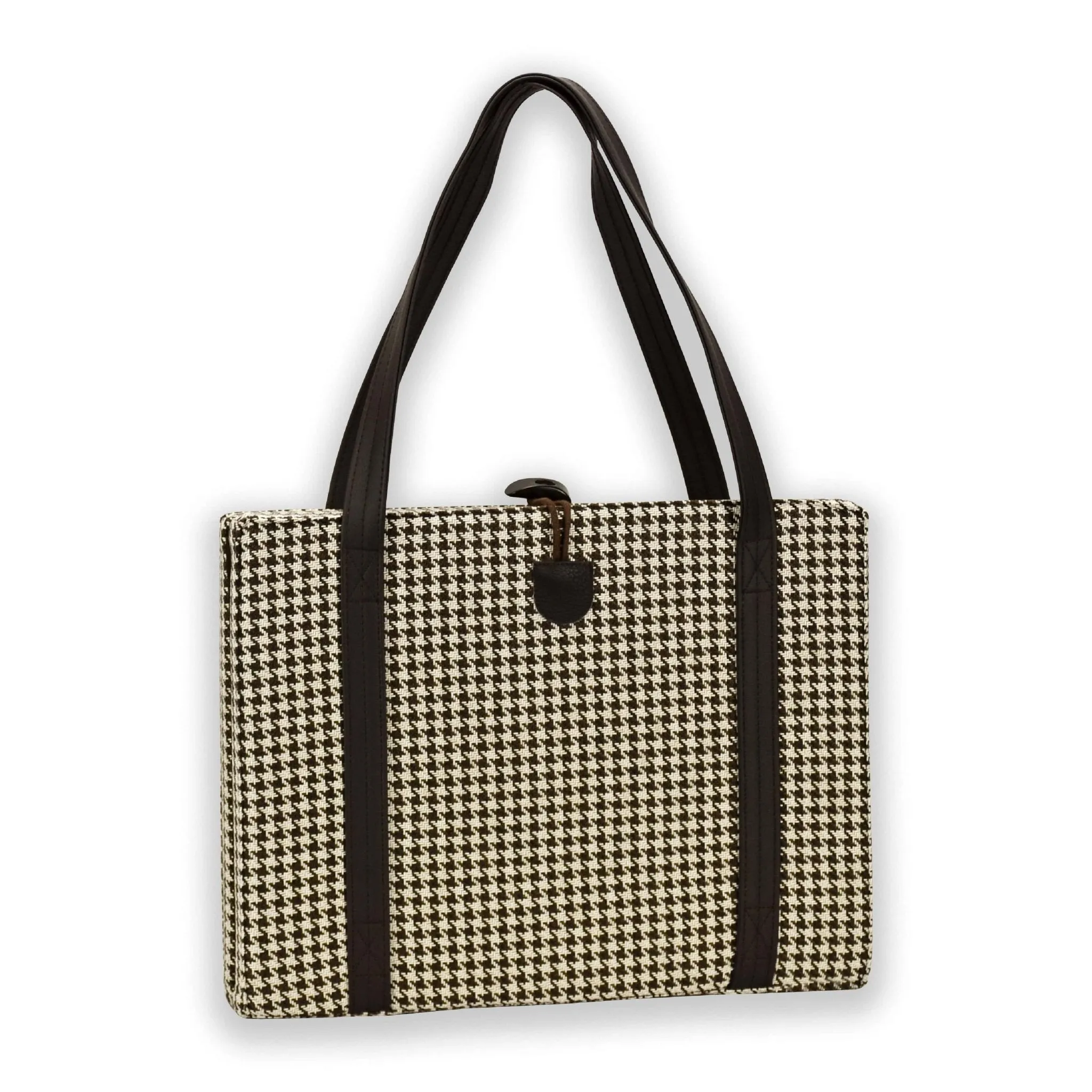 Travel Dog Bed - Brown and White Houndstooth with Ultra-Suede Lining