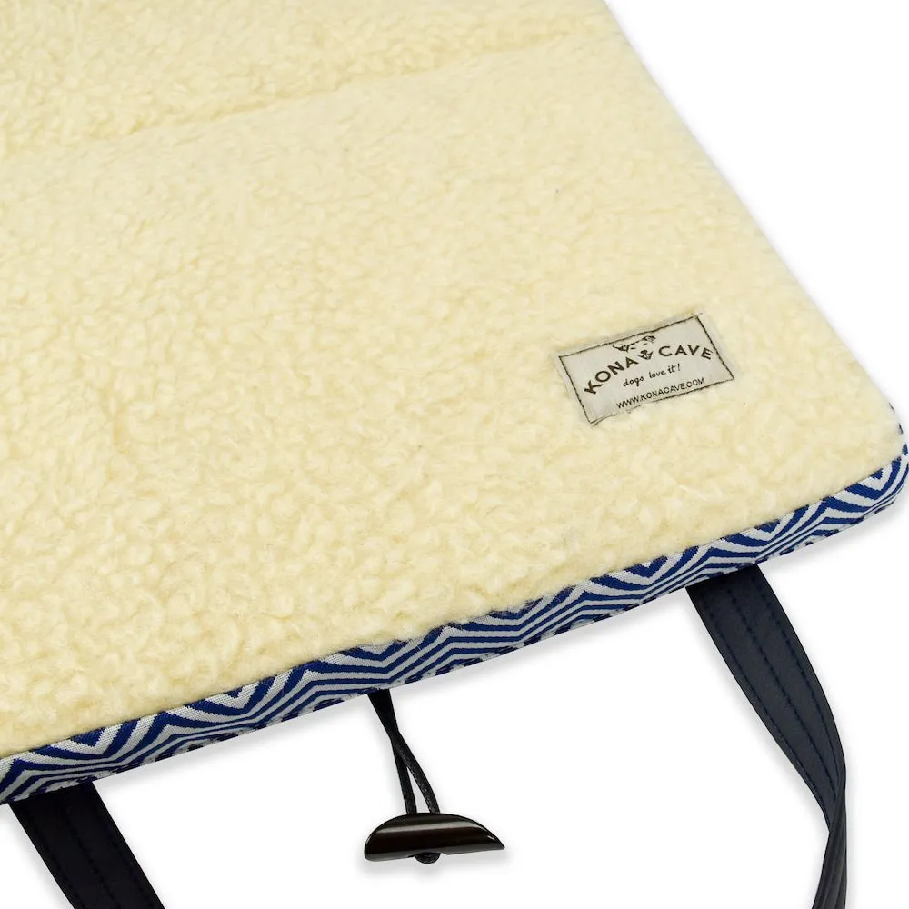 Travel Dog Bed - Nautical Blue Wave with Fluffy Wool Lining