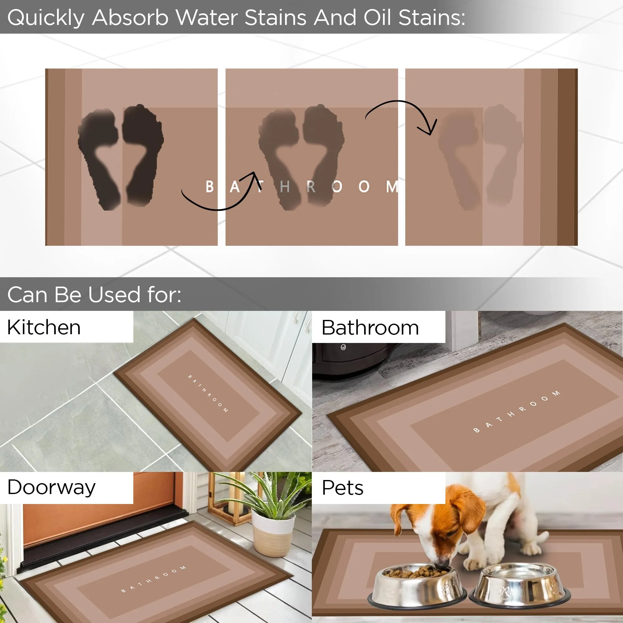 UMAI Polyester Rubber Bathroom Mat (40 * 60cm) Bath Mat | Anti Skid Mat for Bathroom Floor | Bathroom Accessories | Bathroom Mats Water Soak | Non Slip Mat for Bathroom | Floor Mat- Gradient Brown