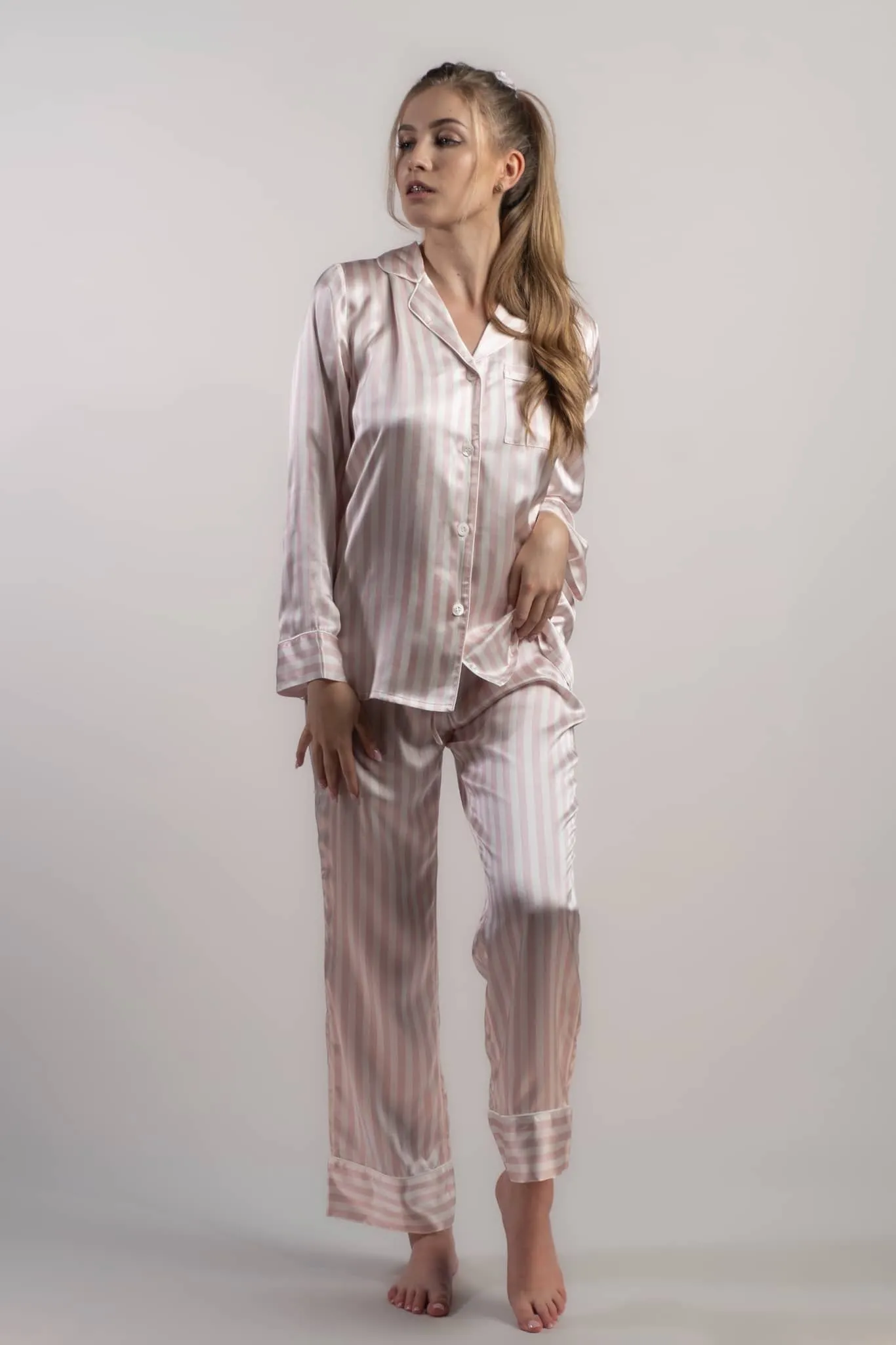 Vienna Ballet Striped Long Silk Pajamas