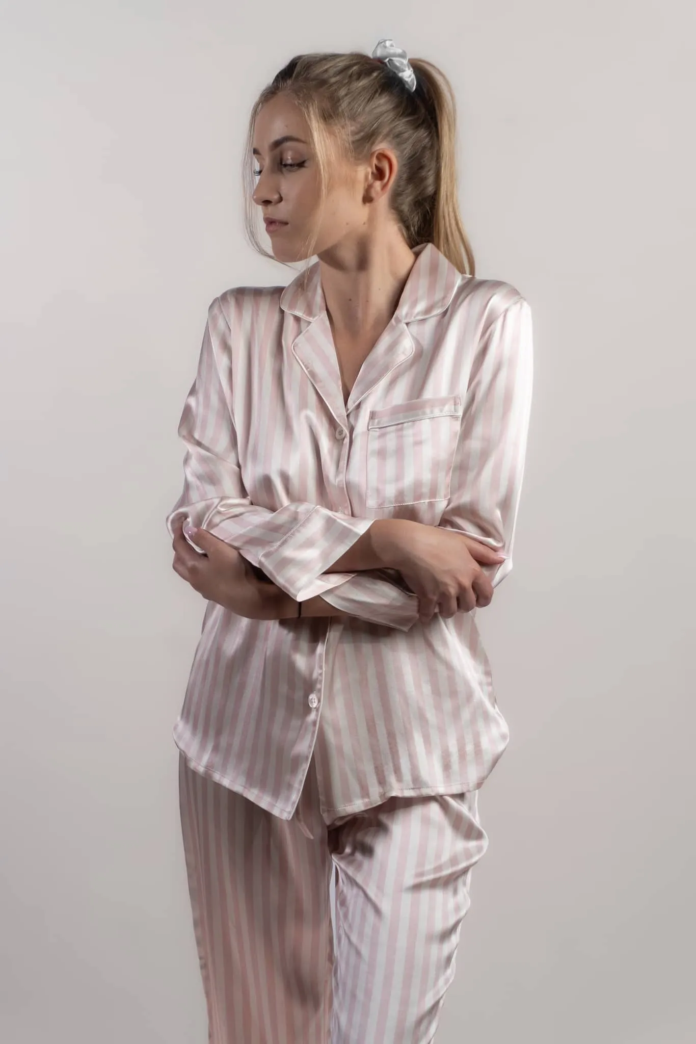 Vienna Ballet Striped Long Silk Pajamas