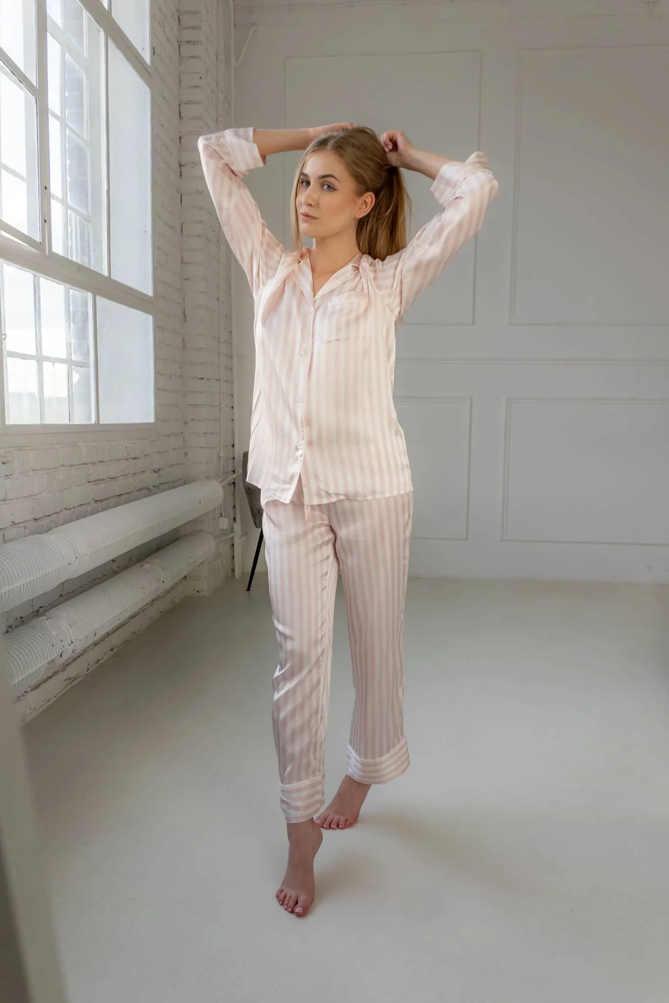 Vienna Ballet Striped Long Silk Pajamas