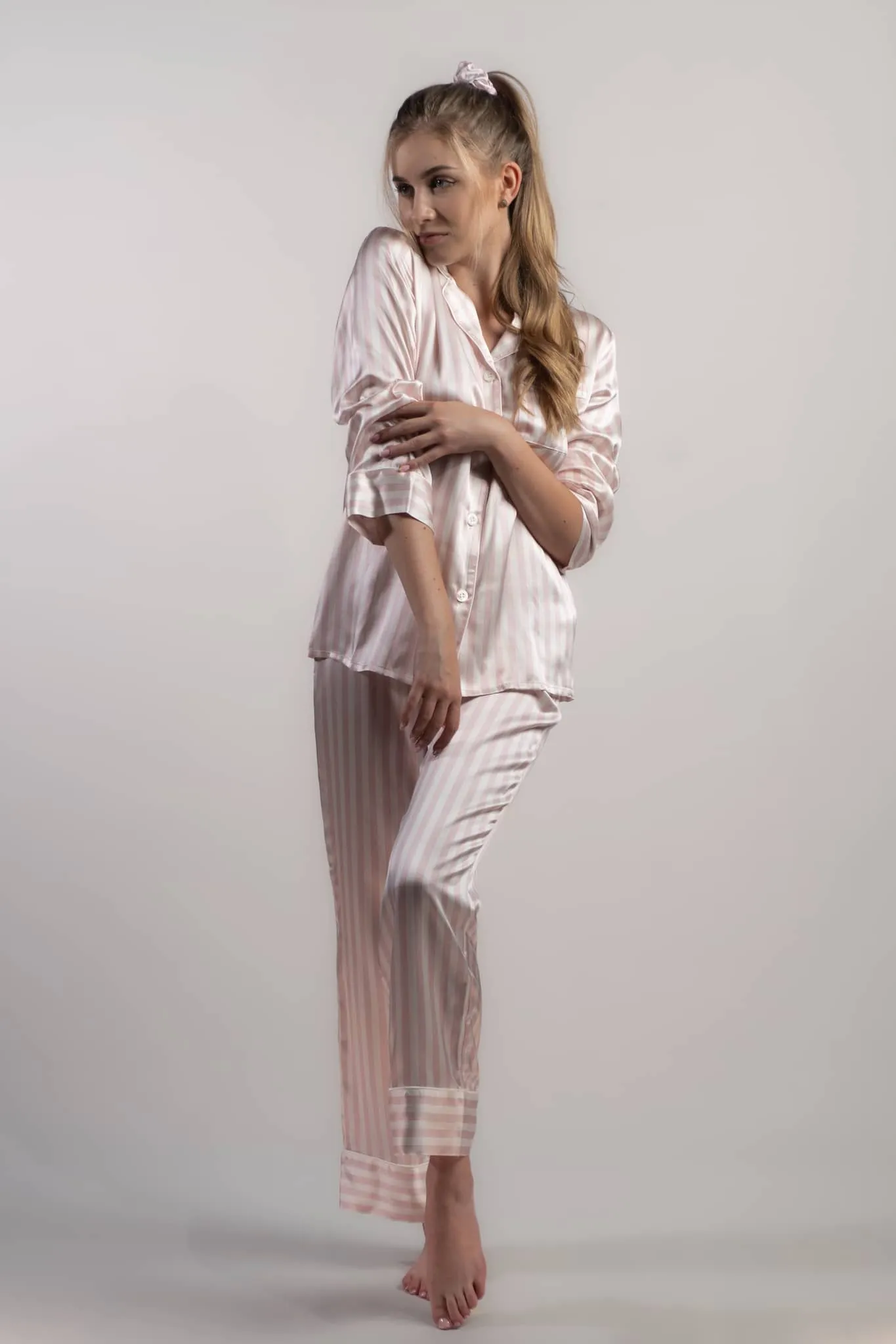 Vienna Ballet Striped Long Silk Pajamas