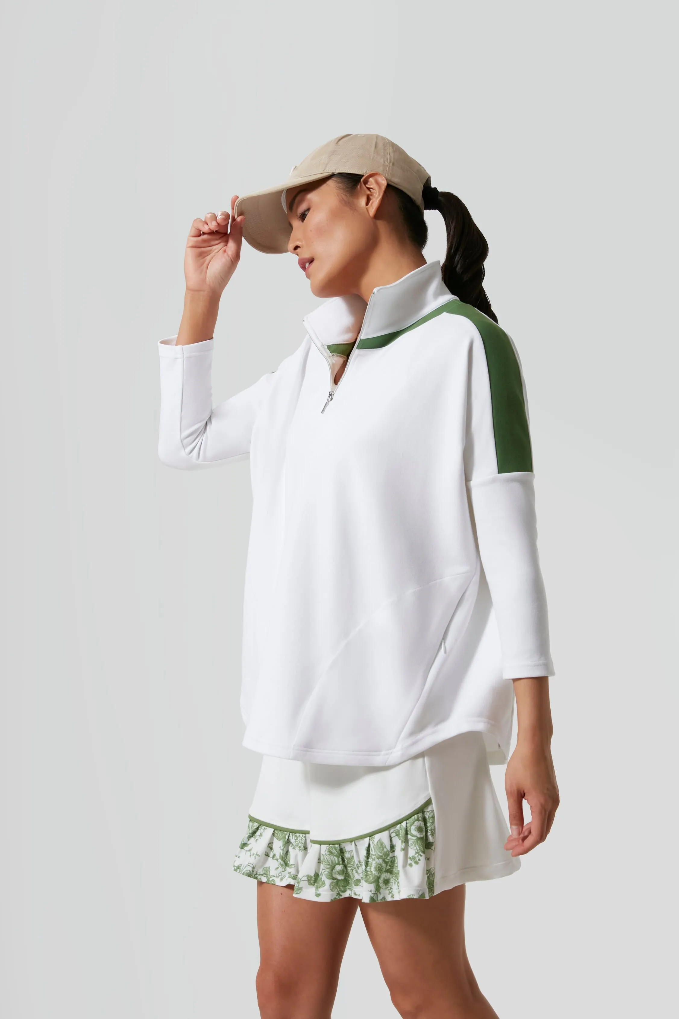 White and French Green Amelie Quarter Zip