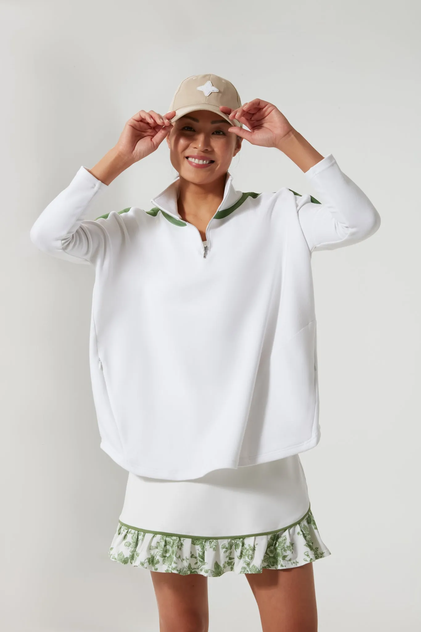 White and French Green Amelie Quarter Zip