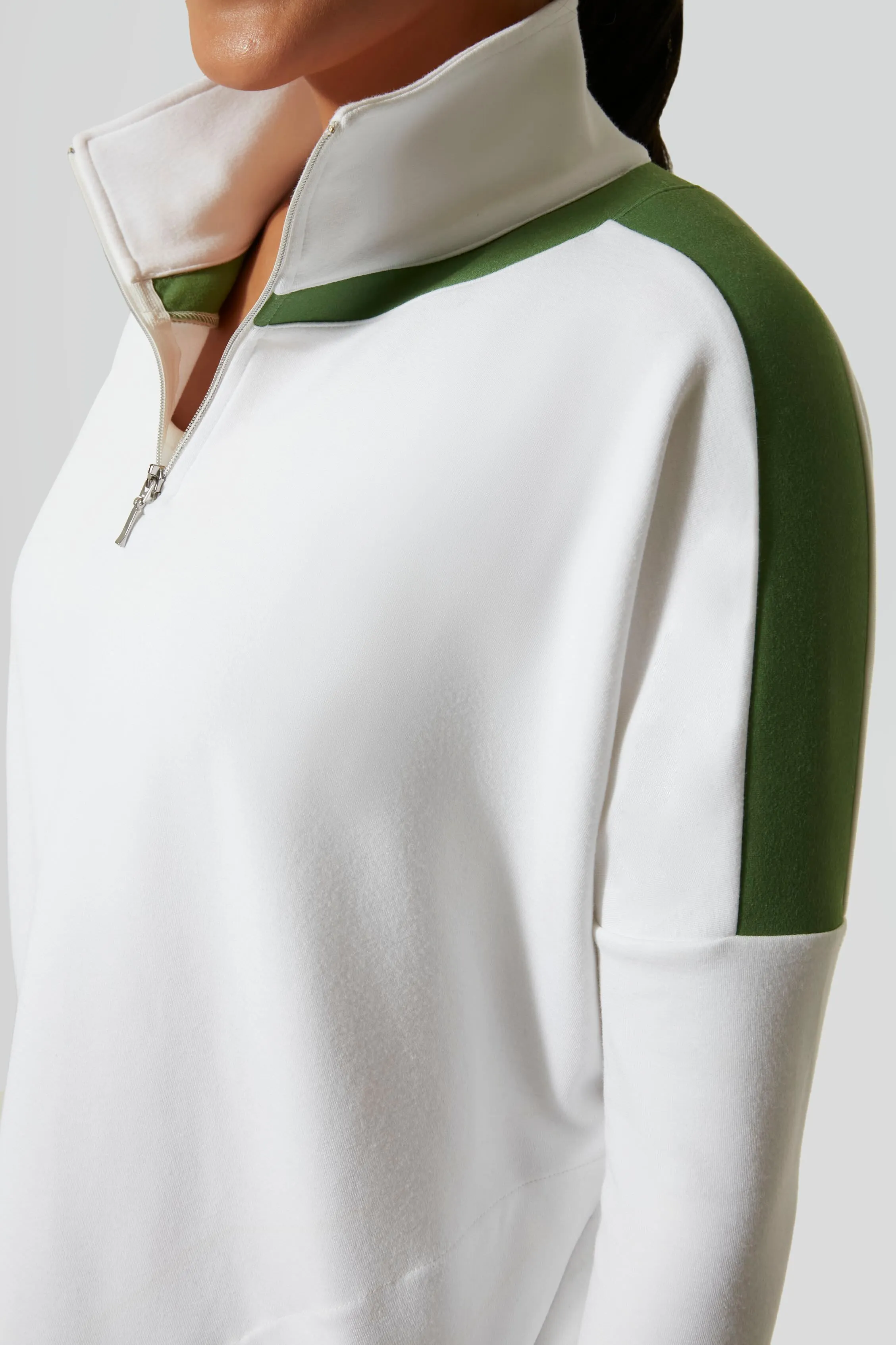 White and French Green Amelie Quarter Zip