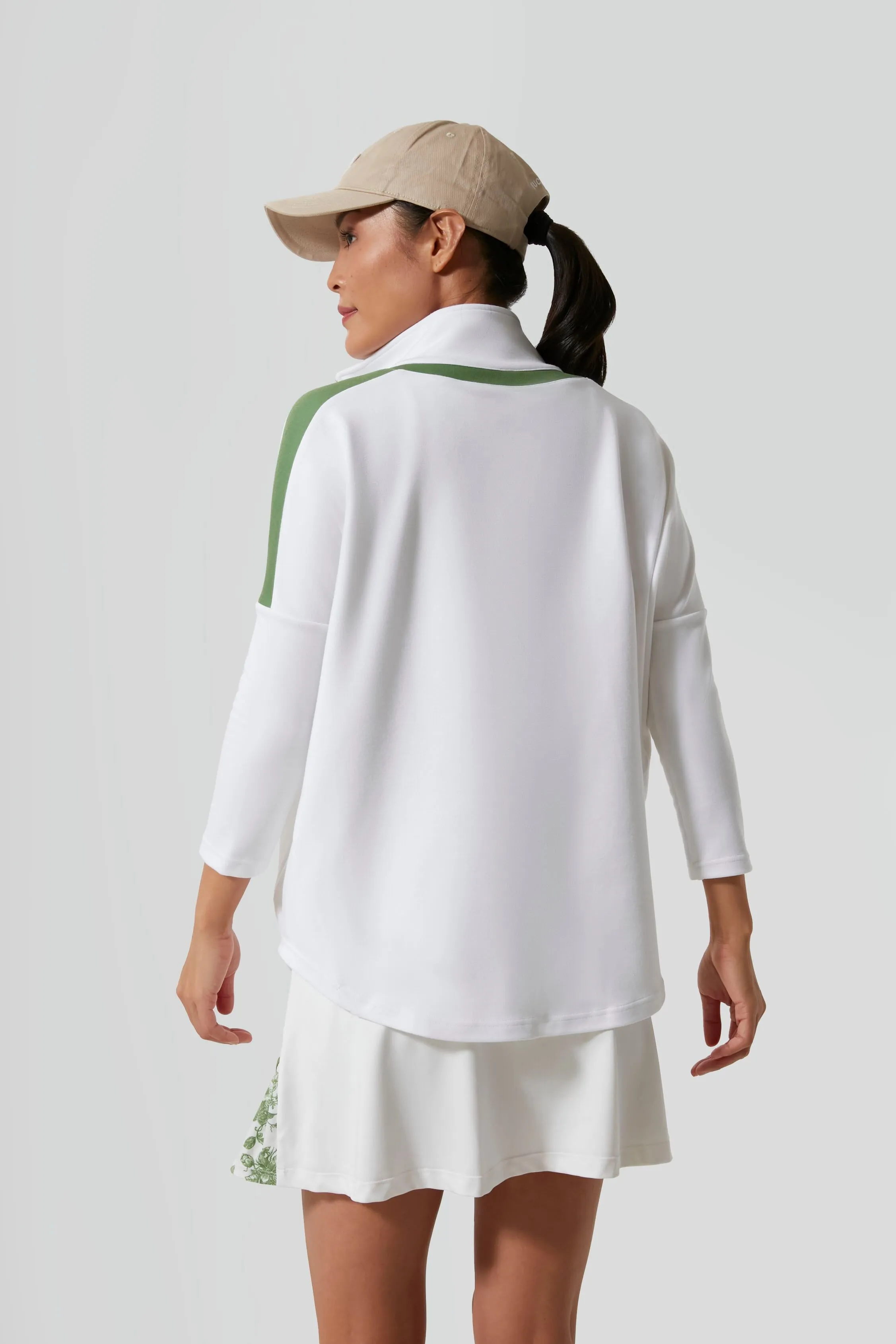 White and French Green Amelie Quarter Zip