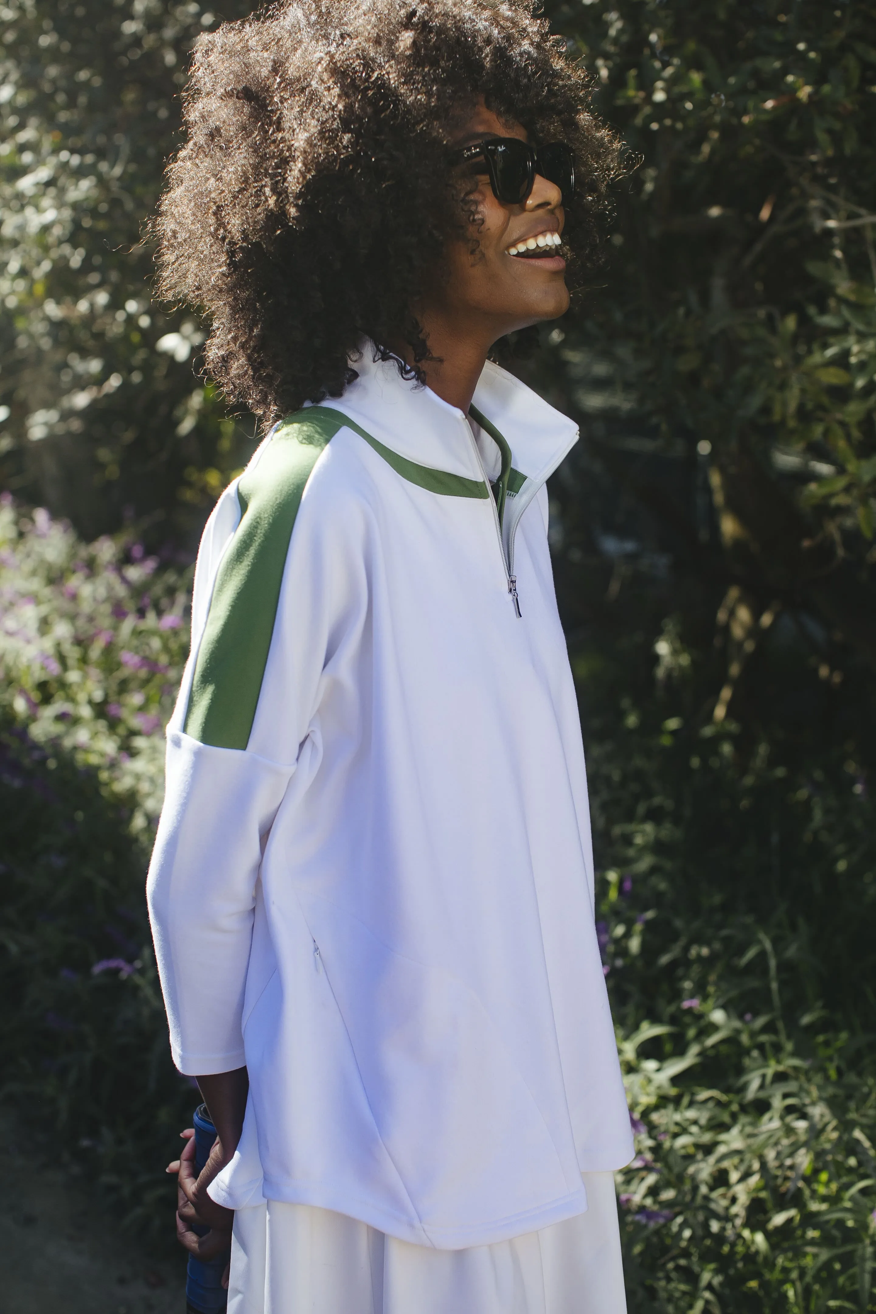 White and French Green Amelie Quarter Zip