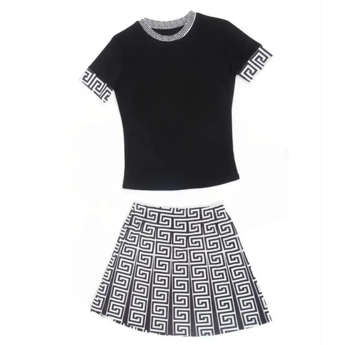 Women’s Black White 5XL Top Skirt Set